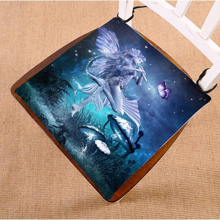 ECZJNT Fairytale scene fairy playing flute magic butterfly mushrooms seat pad chair pads seat cushion 18x18 Inch