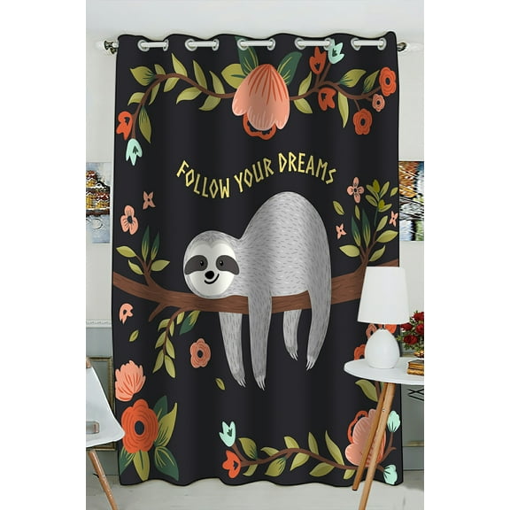 ECZJNT Follow Your Dreams Baby Tree Cartoon Animal Blackout Window Curtain Drapery Panels 52x84 inch one Piece
