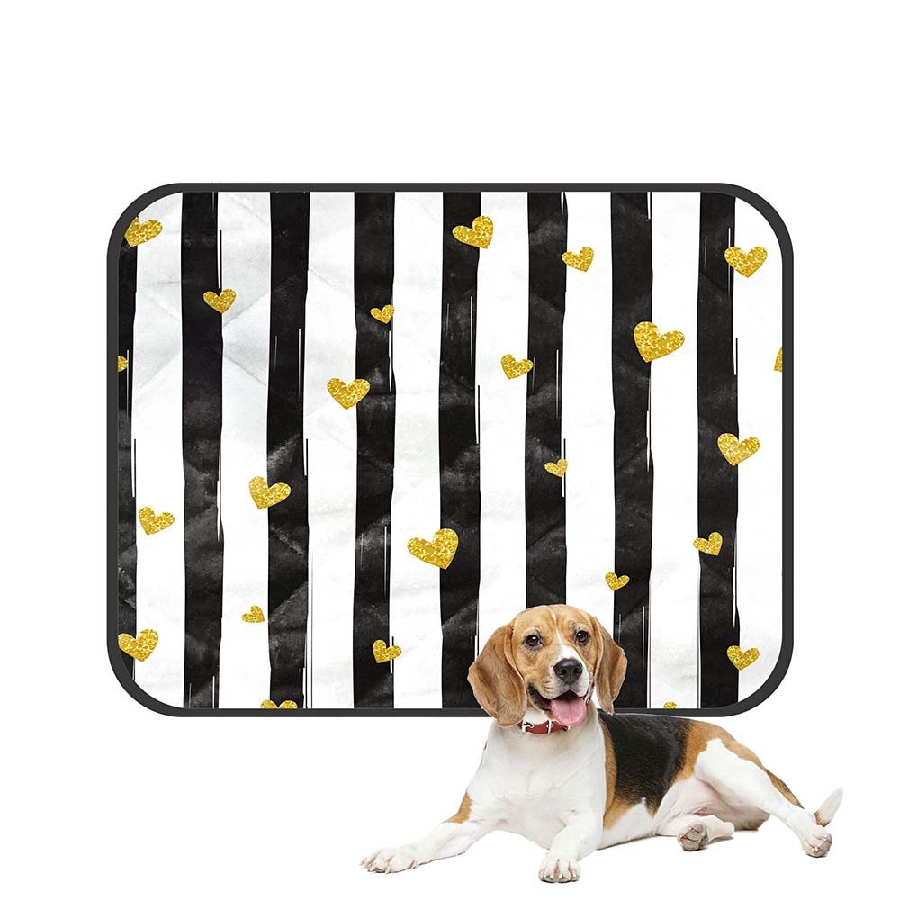 ECZJNT Gold Glittering Heart Confetti Striped Pet Dog Cat Bed Pee Pads ...