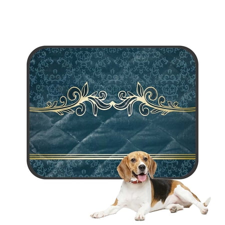 ECZJNT Golden Vintage Frame On Blue Damask Pattern Pet Dog Cat Bed Pee Pads Mat Cushion Potty Dogs Blankets Crate Bed Kennel 14x18 inch