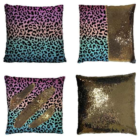 ECZJNT Gradient Pink And Blue Leopard Pattern Pillow Case Home Decor Cushion Cover 18x18 Inch