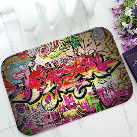ECZJNT Graffiti Wall Background Urban Art Grafitti Design Welcome Doormat Bath Mat Rug Entrance Rug Floor Mats 23.6x15.7 inch