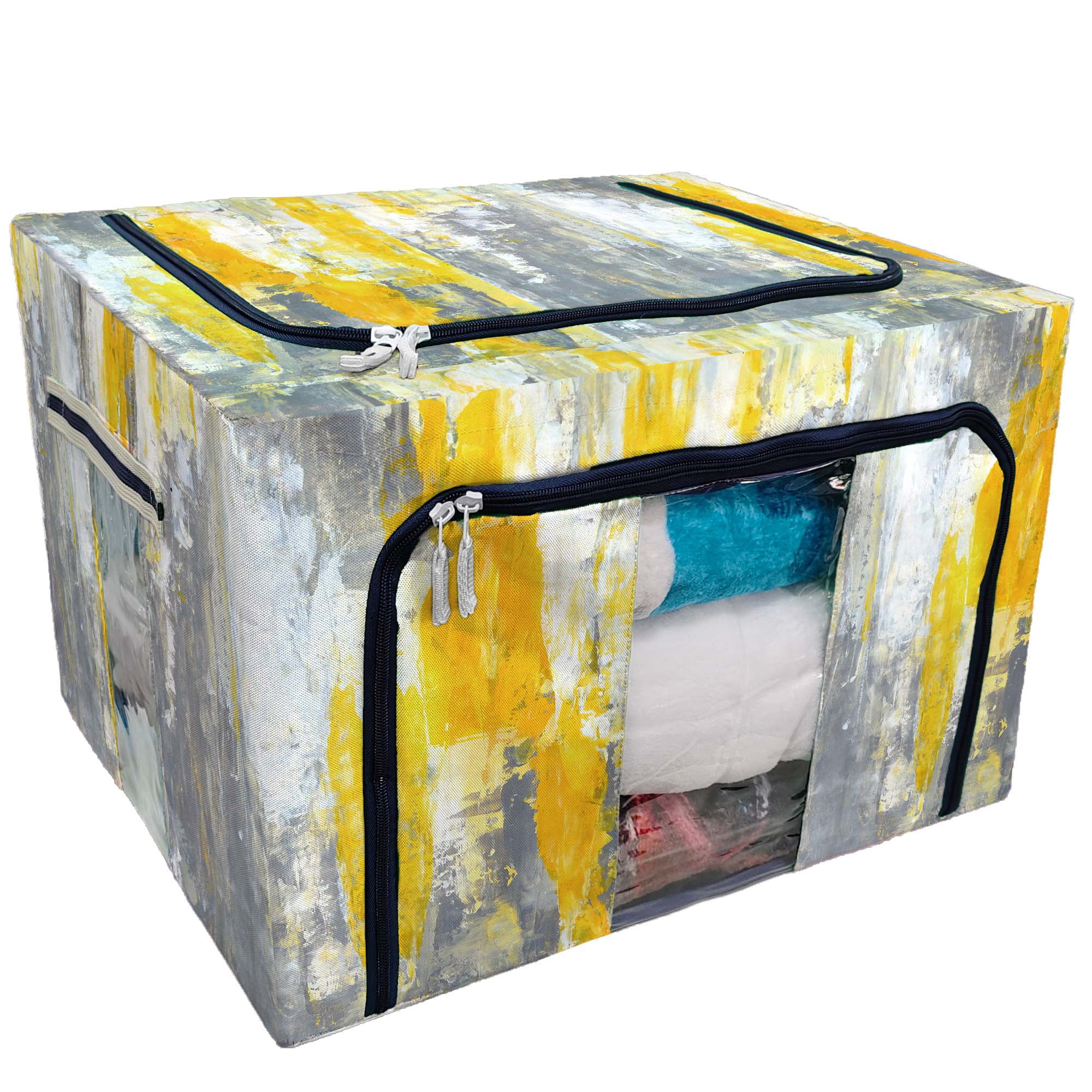 ECZJNT Grey and Yellow Abstract Art Painting Storage Bag Clear Window ...
