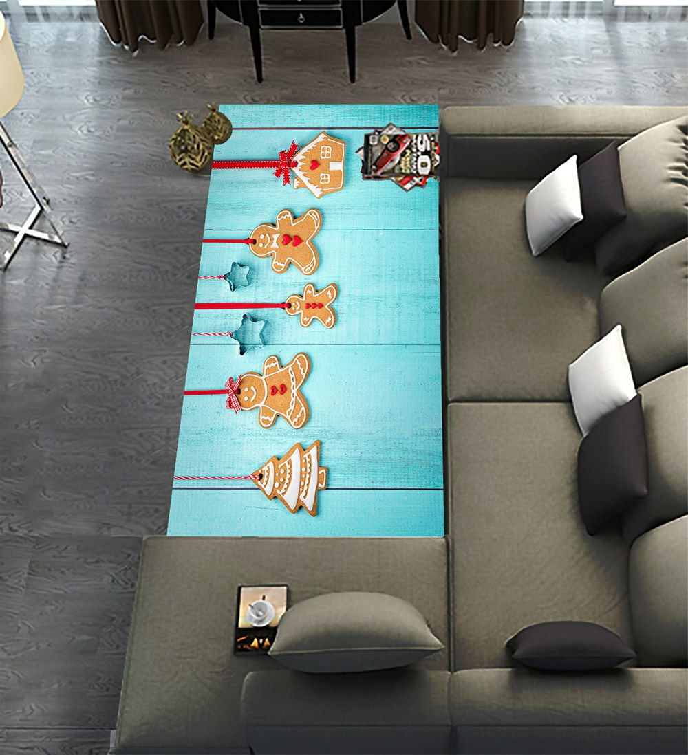 ECZJNT Happy Gingerbread Family Hanging Border Blue Runner Rug 4 x 12ft ...