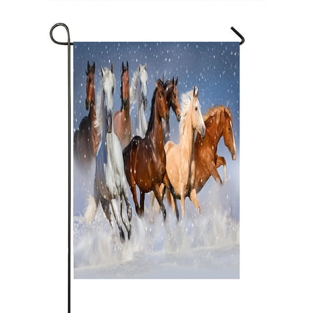 ECZJNT Horse herd run fast winter snow field Garden Flag Outdoor Flag Home Party Garden Decor 28x40 Inch