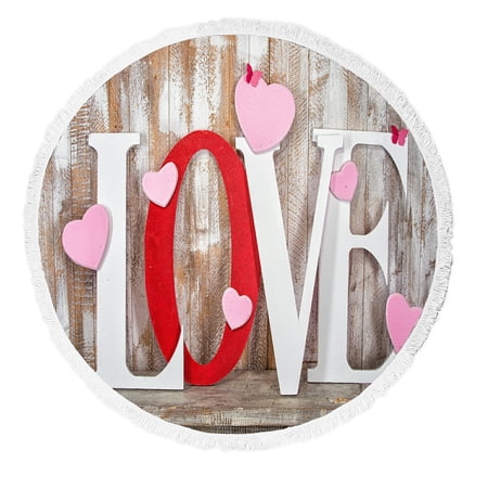 ECZJNT Love Word Pink Hearts White Red Letters Wooden Planks Beach Towel Beach Blanket Beach Yoga Mat