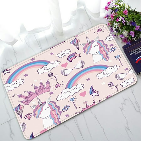 ECZJNT Magic Cute Unicorn With Magic Elements Pattern Welcome Doormat Bath Mat Rug Entrance Rug Floor Mats 30x18 inch