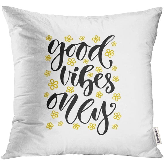 ECZJNT Modern Lettering Inspirational Hand Lettered for Wall Calligraphy Phrase Good Vibes Only Throw Pillowcase Cover Cushion Case Home Decor 20x20 inch