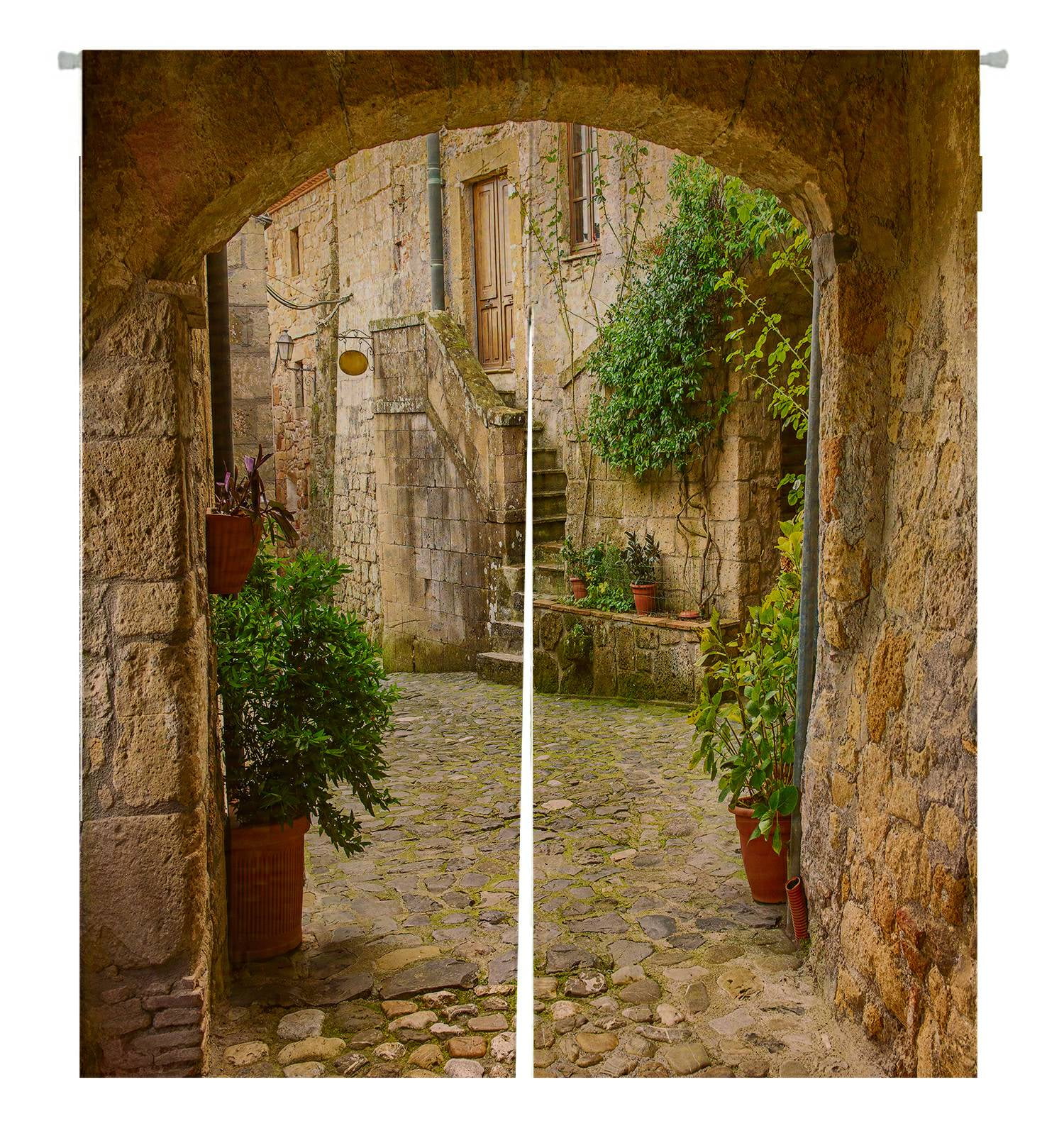 ECZJNT Narrow street medieval city Sorano arch plants cobblestone  