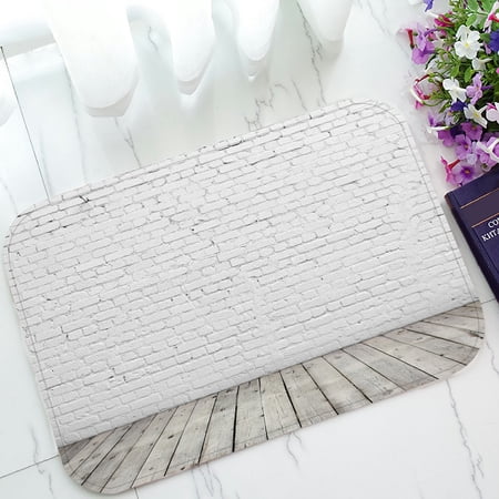ECZJNT Old white brick wall and wood floor Doormat Bath Mat Rug Entrance Rug Floor Mats 23.6x15.7 Inch