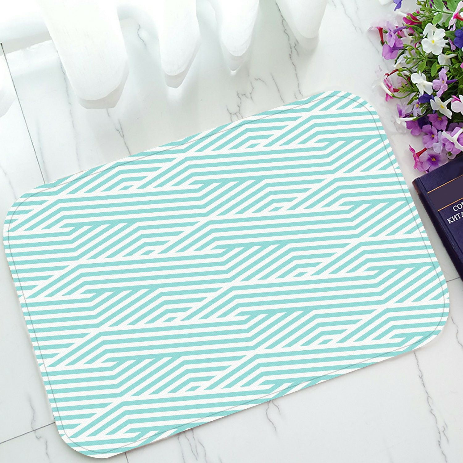 ECZJNT Pattern stripe green aqua white colors Doormat Bath Mat Rug Entrance Rug Floor Mats 23 ...