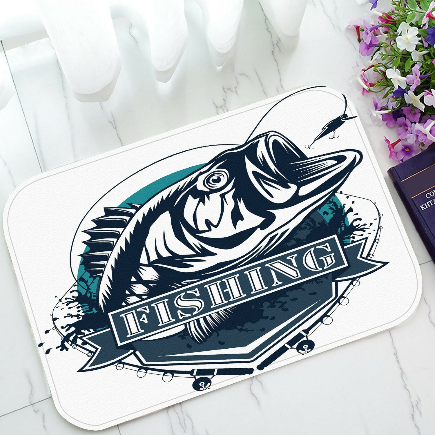 ECZJNT Perch fish and fishing rod Doormat Bath Mat Rug Entrance Rug ...