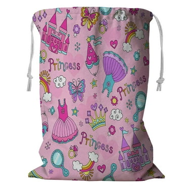 ECZJNT Princess Ballerina Tiara Groovy Castle Crown Magic Wand Storage Basket Laundry Bag with Drawstring 18x24 Inch