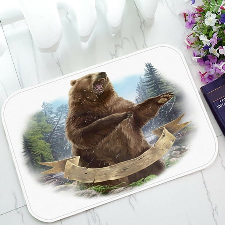 ECZJNT Raster of a aggressive bear ribbon frame Doormat Bath Mat Rug Entrance Rug Floor Mats 23.6x15.7 Inch