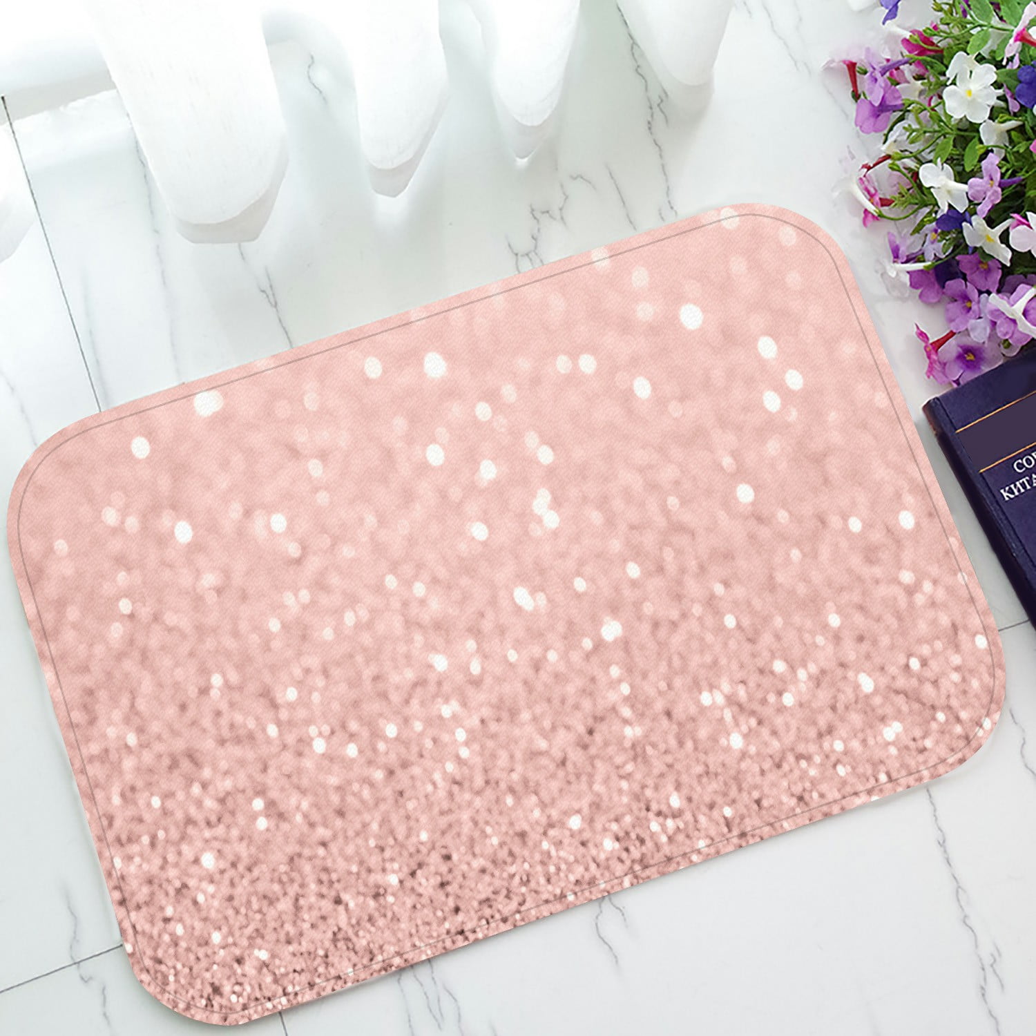 ECZJNT Rose Gold Glitter Bokeh Doormat Bath Mat Rug Entrance