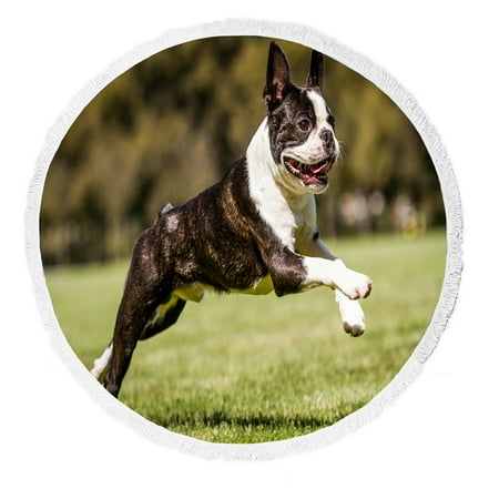 ECZJNT Running Boston Terrier Running Dog Beach Towel Beach Blanket Beach Yoga Mat