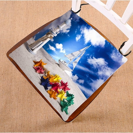 ECZJNT Sailboat on sand holiday summer beach seat pad chair pads seat cushion 16x16 Inch