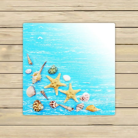ECZJNT Seashells Starfish Blue Wooden Beach Bath Towels Shower Towel For Home Outdoor Travel 13x13 Inch