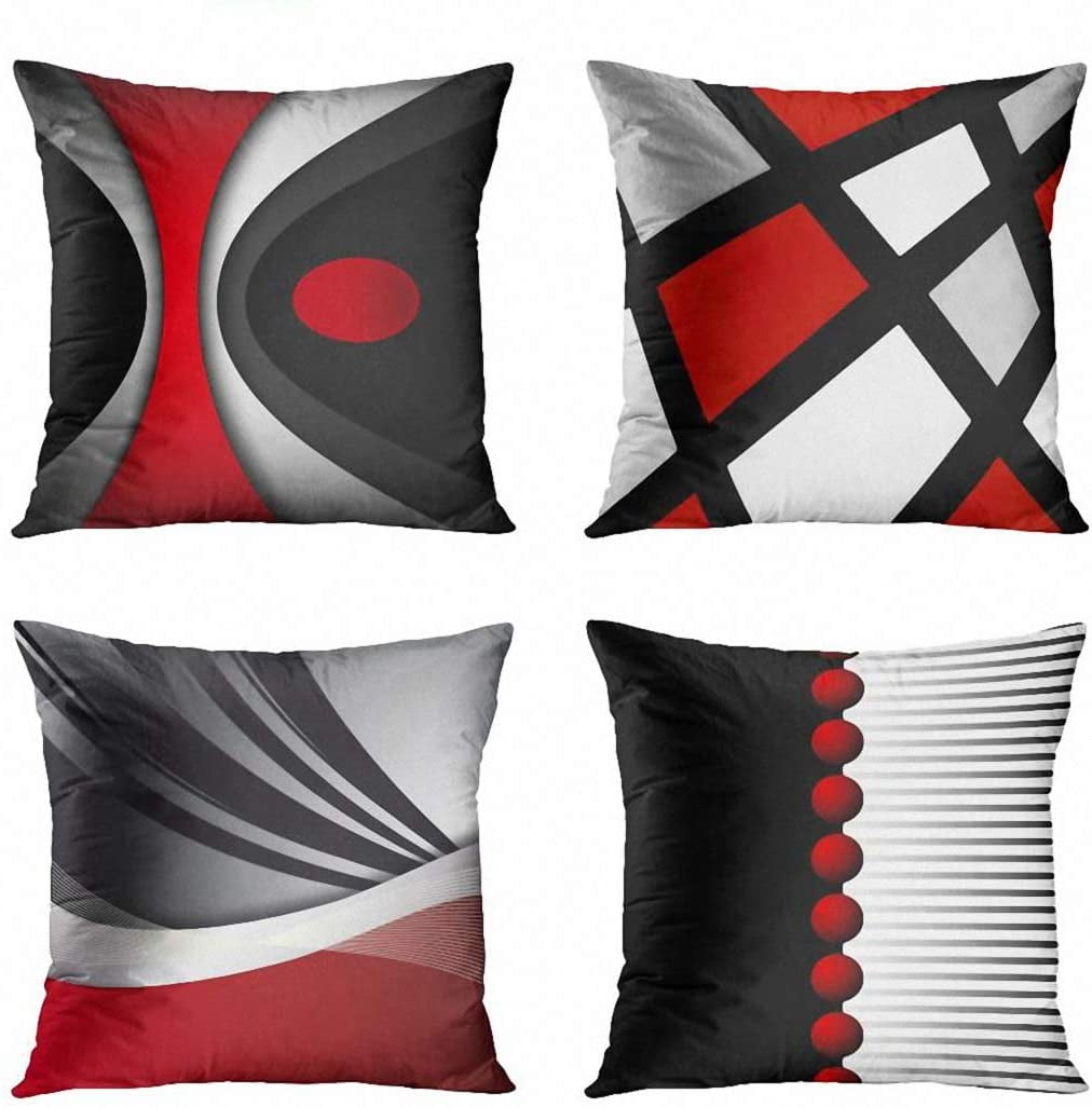 ECZJNT Set of 4 Pillow Cases Red Black in Modern Abstract Gray White