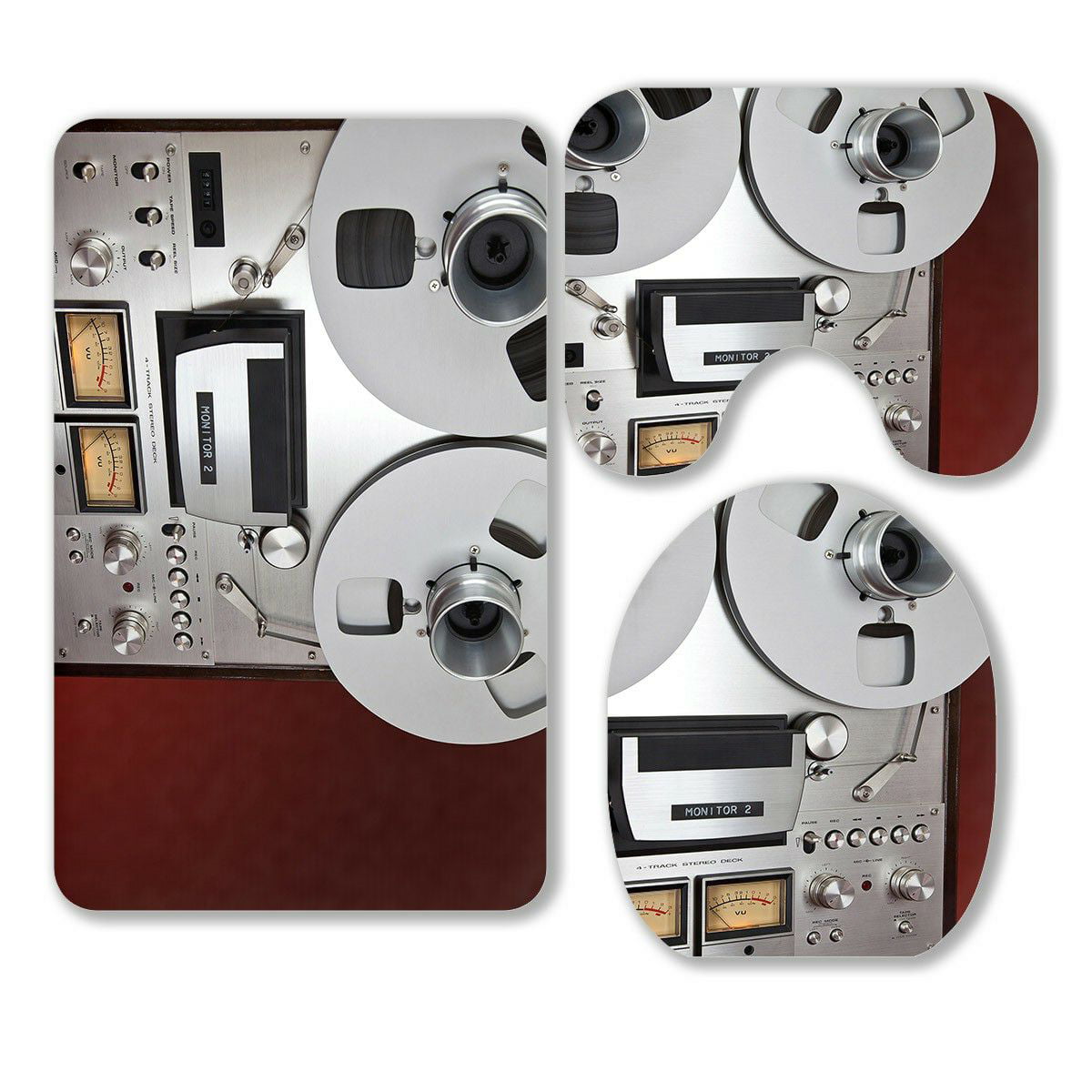 ECZJNT Stereo Open Reel Tape Deck Recorder Vintage Device 3 Piece Bathroom  Rugs Set Bath Rug Contour Mat and Toilet Lid Cover 
