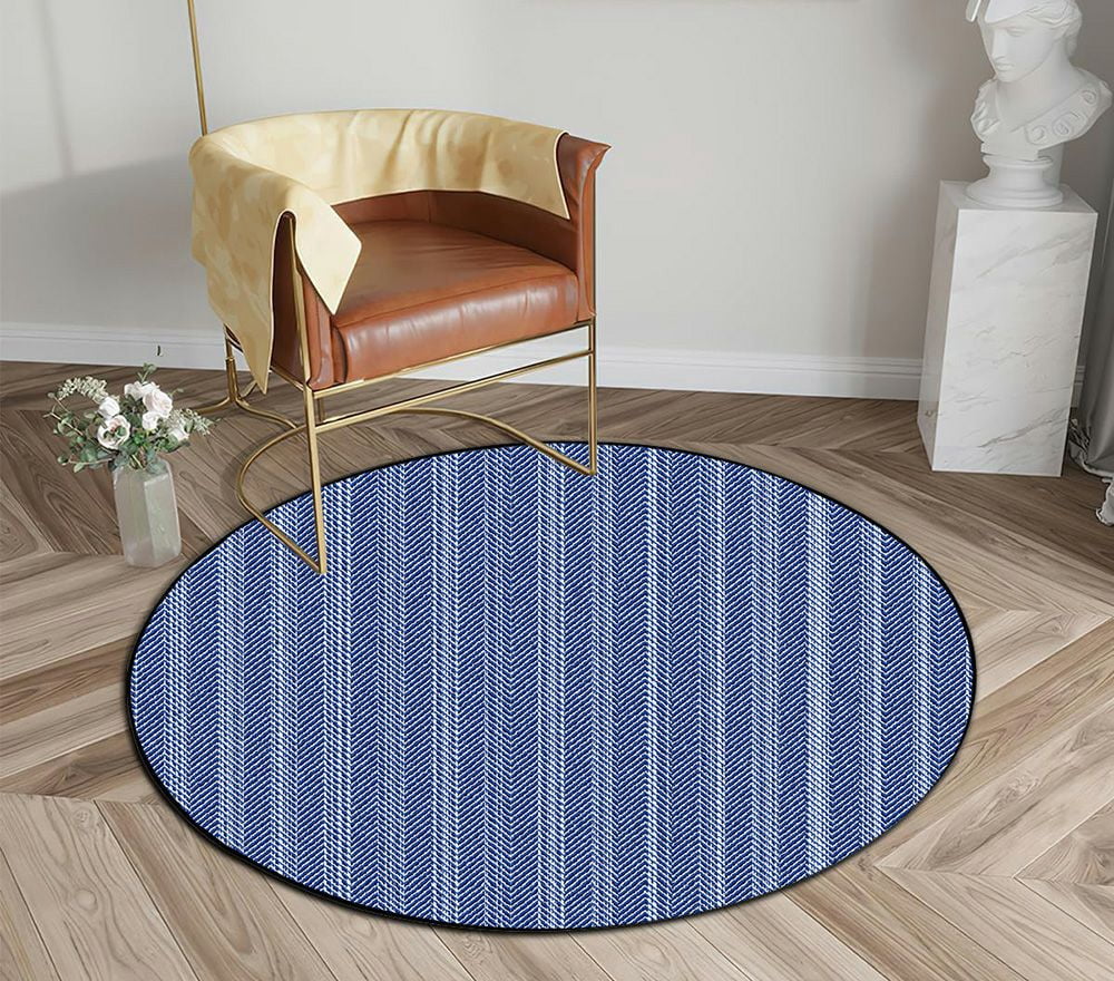ECZJNT Subtle Washed Blue Denim Fabric Herringbone Textured Round Area ...