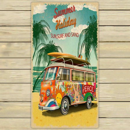 ECZJNT Summer holidays poster retro bus Beach Bath Towels Shower Towel For Home Outdoor Travel 30x56 Inch