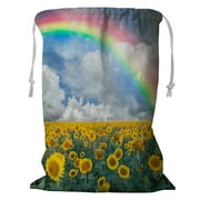 ECZJNT Summer landscape sunflowers blue sky clouds rainbow Storage Basket Laundry Bag with Drawstring 18x24 Inch
