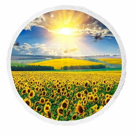 ECZJNT Sunflower field against dramatic sky rising sun Beach Towel Beach Blanket Beach Yoga Mat