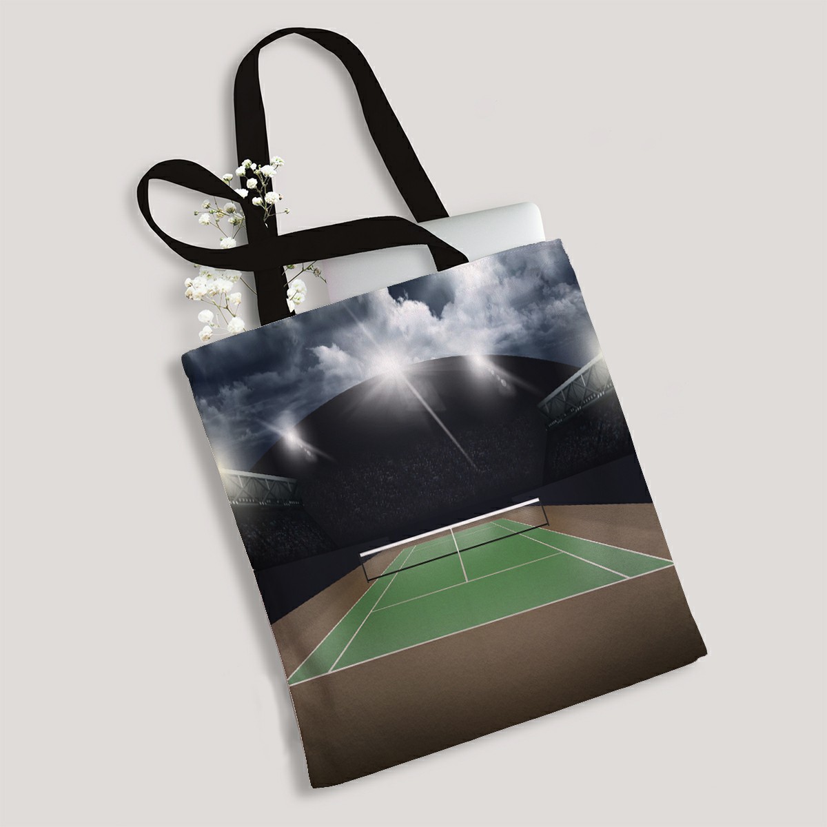 ECZJNT Tennis Court Canvas Bag Reusable Tote Grocery Shopping Bags Tote Bag 14"(W) x 16"(H) - image 1 of 1