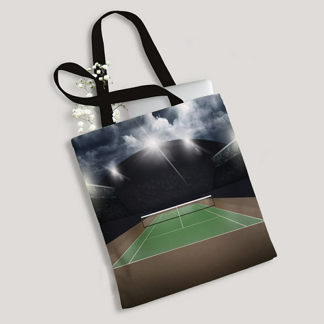 ECZJNT Tennis Court Canvas Bag Reusable Tote Grocery Shopping Bags Tote Bag 14"(W) x 16"(H)