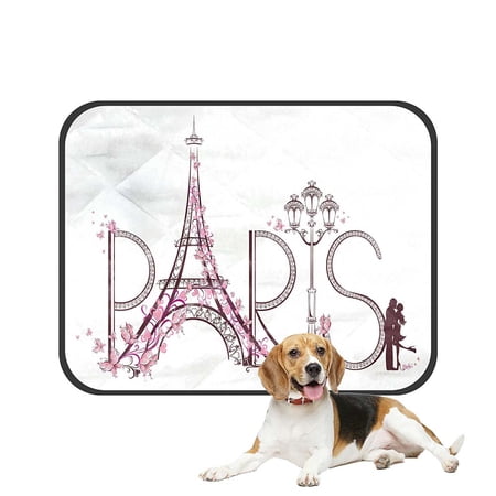 ECZJNT Tower Eiffel With Paris Lettering Pet Dog Cat Bed Pee Pads Mat Cushion Potty Dogs Blankets Crate Bed Kennel 28x36 inch