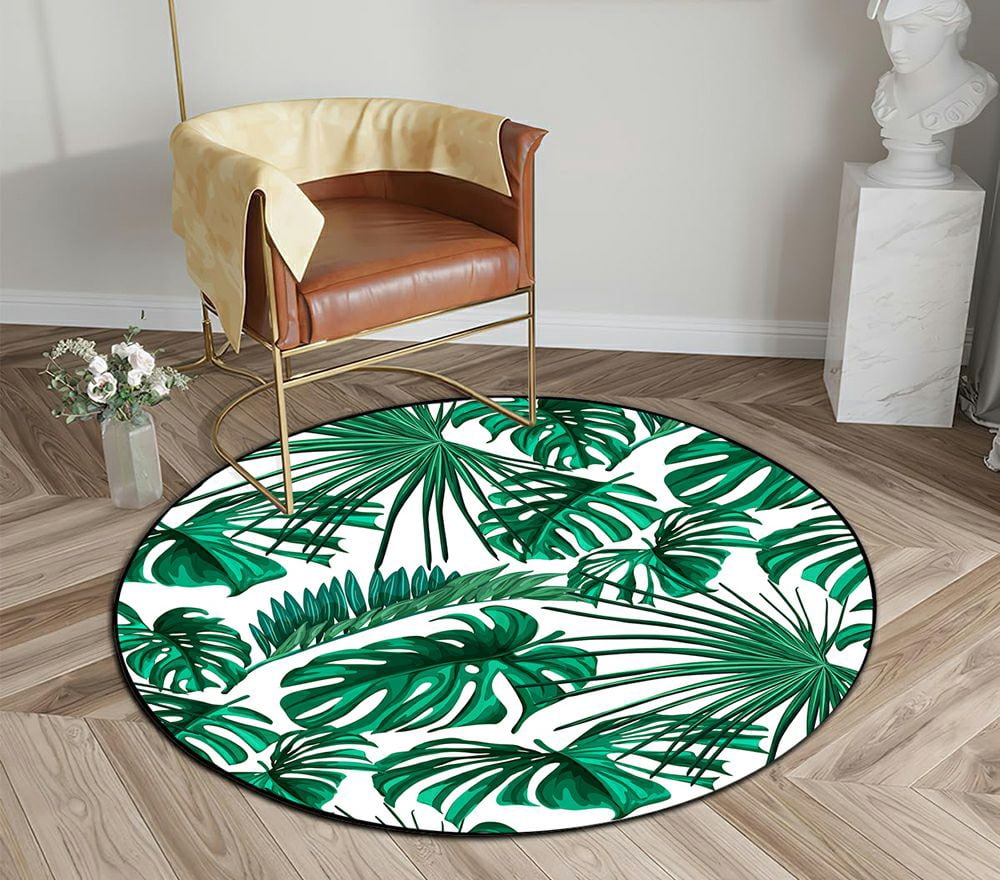 ECZJNT Tropical Palm Leaves Round Area Rugs Diameter 6 x 6ft Floor ...