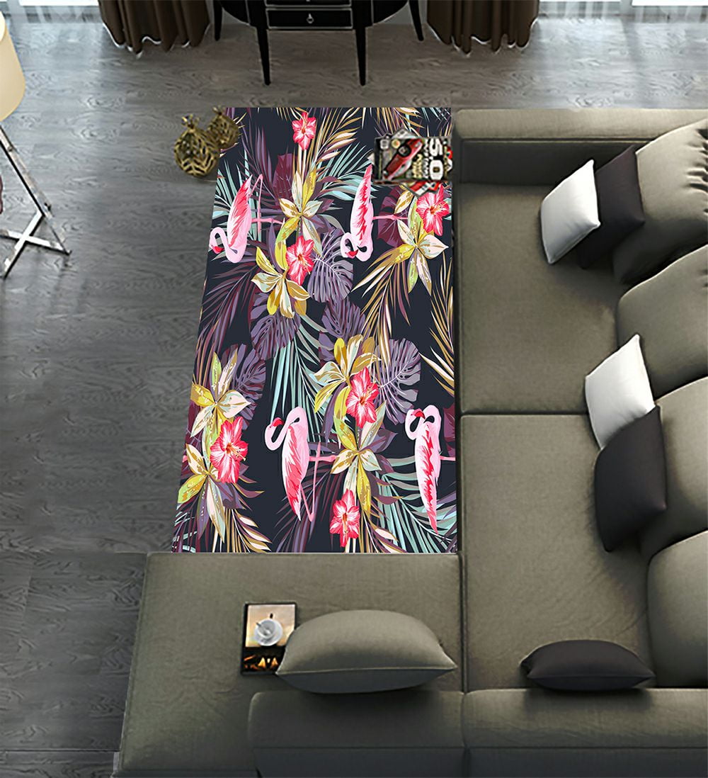 ECZJNT Tropical Summer Flamingo Birds Exotic Plants Runner Rug 4 x 12ft ...