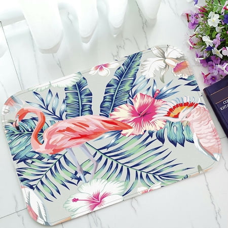 ECZJNT Tropical bird pink flamingo parrot macaw banana palm leaves Doormat Bath Mat Rug Entrance Rug Floor Mats 23.6x15.7 Inch