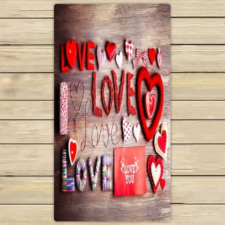 ECZJNT Valentine Love hearts wooden table Beach Bath Towels Shower Towel For Home Outdoor Travel 30x56 Inch