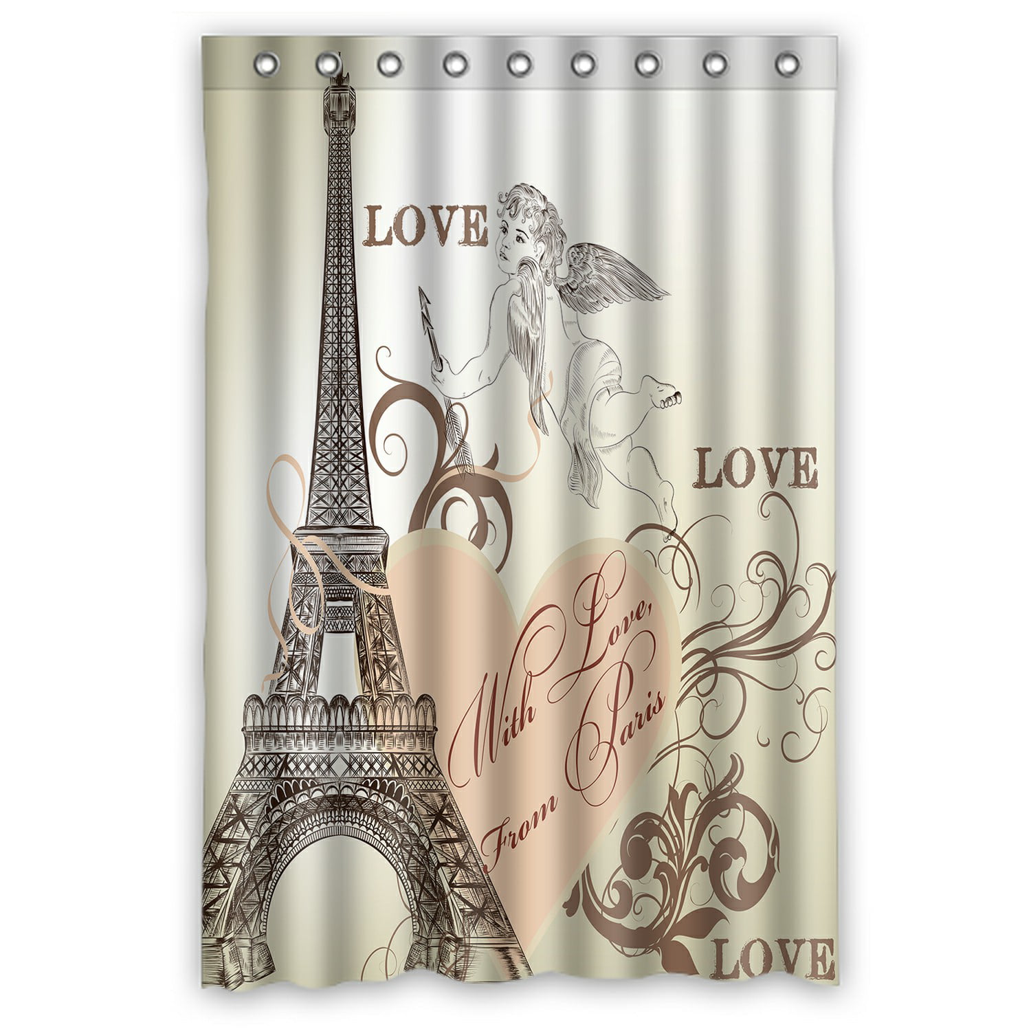 Eczjnt Vintage Card With Eiffel Tower Shower Curtain And Hooks For Home Decor 48x72 Inch Com