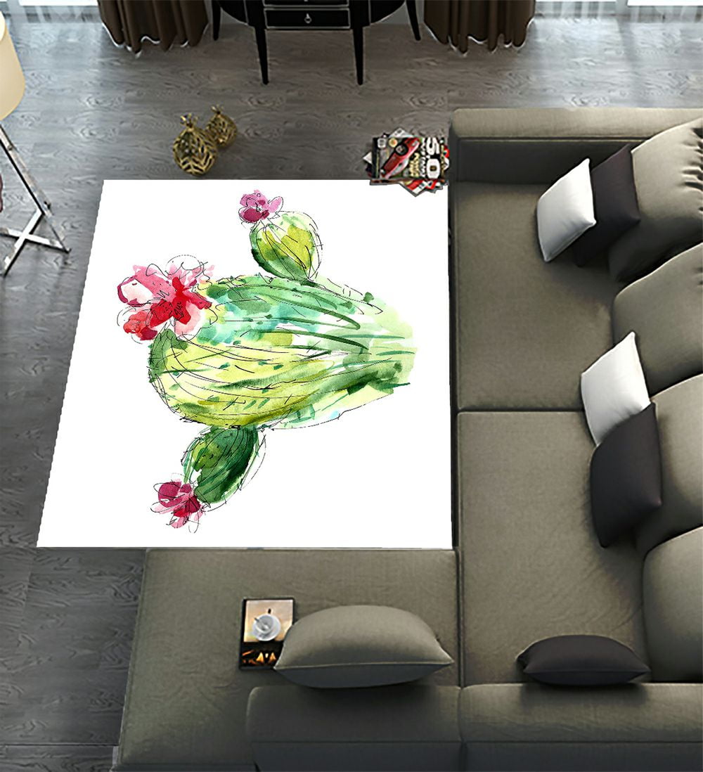 ECZJNT Watercolor Cactus With Flowers Area Rugs 3 x 5ft Floor Carpet ...