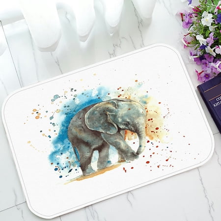 ECZJNT Watercolor Grey Elephant Blue Orange Welcome Doormat Bath Mat Rug Entrance Rug Floor Mats 23.6x15.7 inch