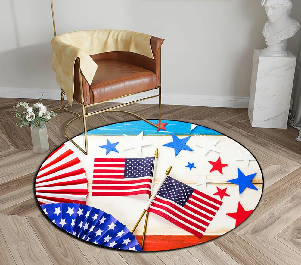 ECZJNT White Blue Red Decorations To Celebrate July 4Th Round Area Rugs ...