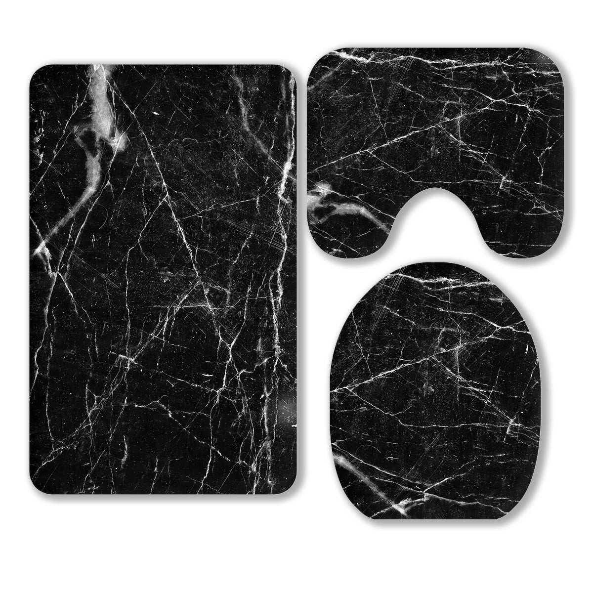 ECZJNT White Patterned Natural Detailed Black Marble 3 Piece Bathroom