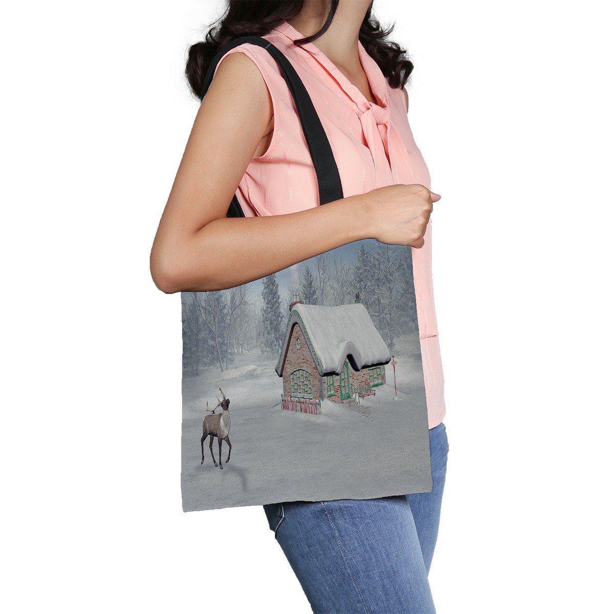 ECZJNT Winter Wonderland Christmas Canvas Bag Reusable Tote Grocery Shopping Bags Tote Bag 14"(W) x 16"(H) - image 1 of 2