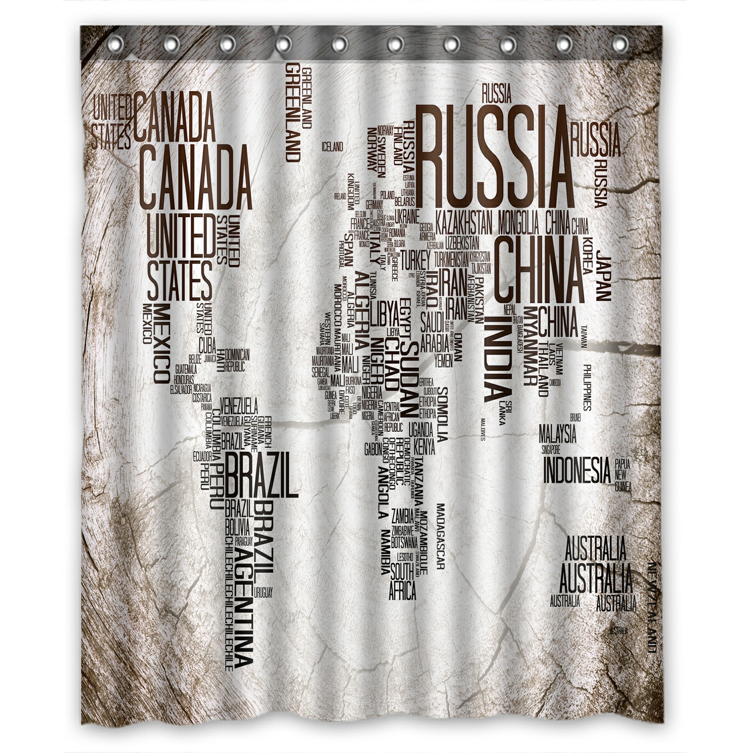 ECZJNT World Map Countries Name Lumber Shower Curtain And Hooks For ...