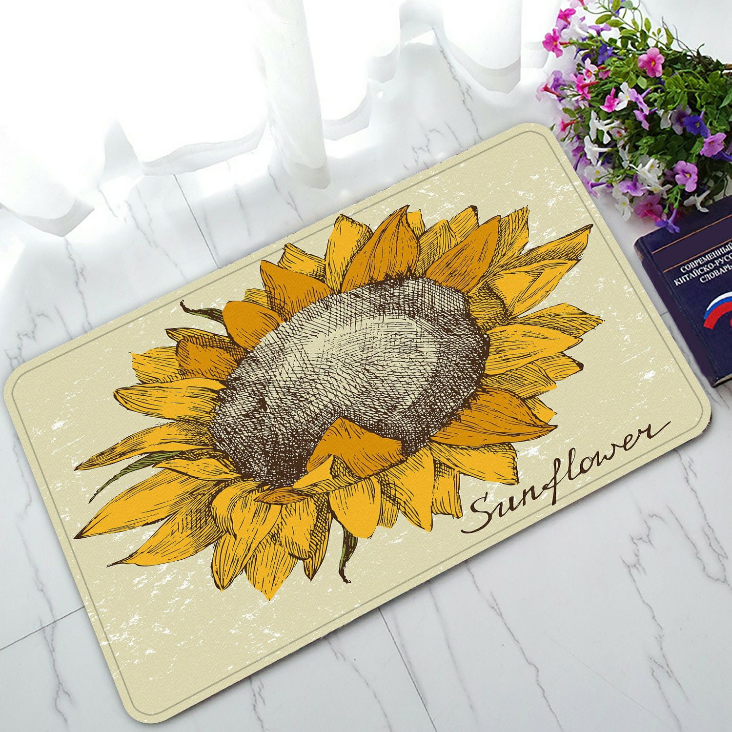 ECZJNT Yellow Cotton Bath Rugs, 2' x 3'