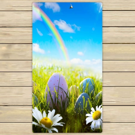ECZJNT art easter eggs on spring field Beach Bath Towels Shower Towel For Home Outdoor Travel 30x56 Inch
