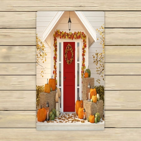 ECZJNT autumn decorated house with pumpkins and hay Beach Bath Towels Shower Towel For Home Outdoor Travel 16x28 Inch