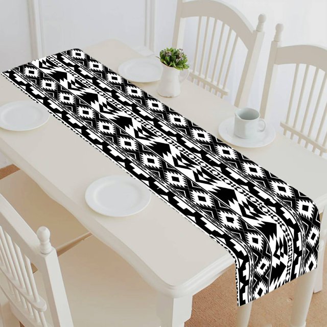 ECZJNT black white boho hippy table runner table cloth tea table cloth 14x72 Inch