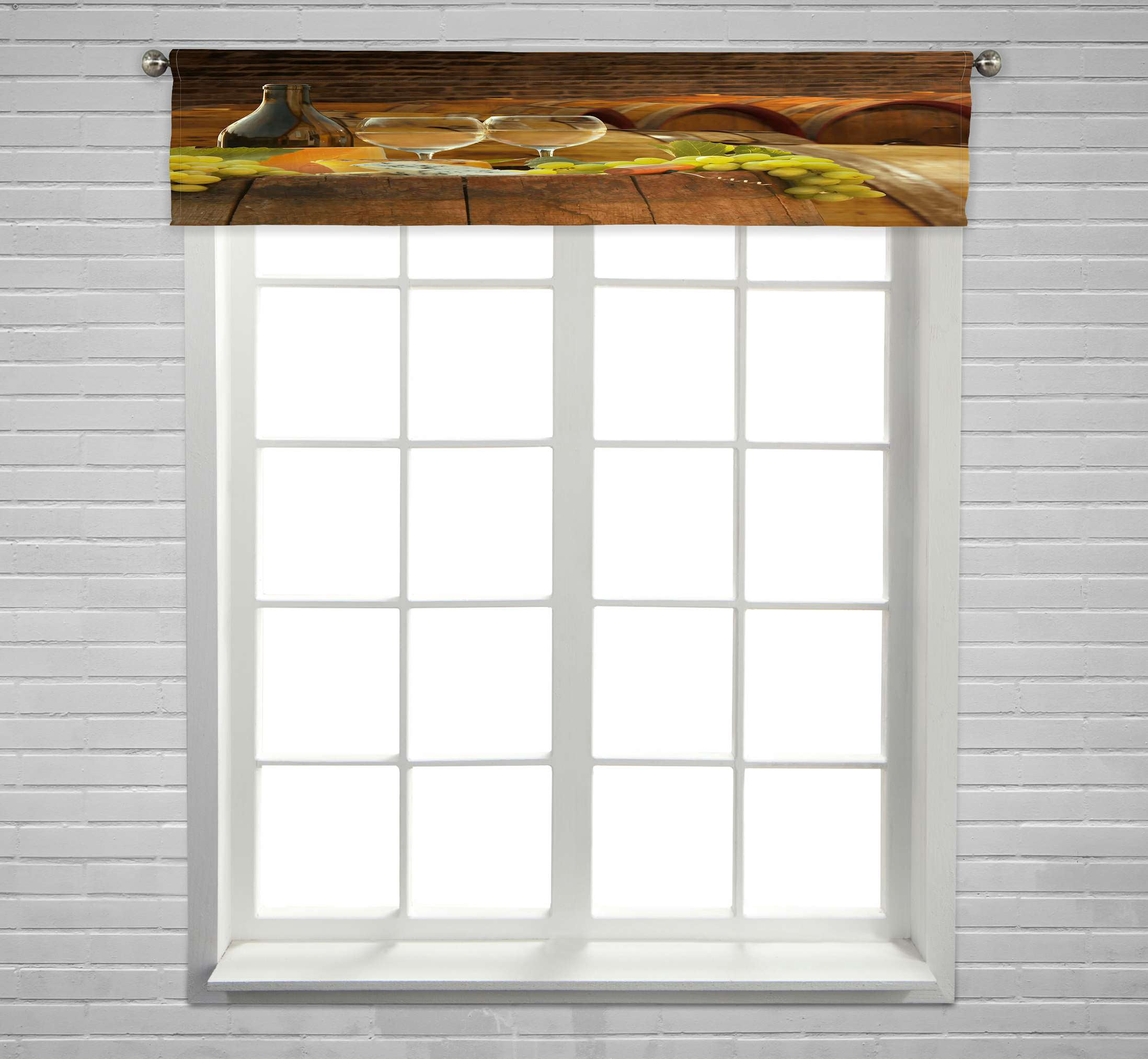 ECZJNT cellar with glasses of white barrels Window Curtain Valance Rod