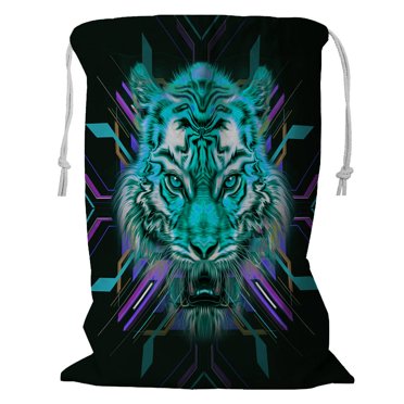 ECZJNT colorful tiger digital Storage Basket Laundry Bag with Drawstring 18x24 Inch