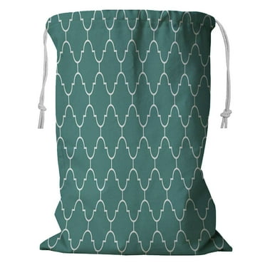 ECZJNT cyan white flat outline moroccan pattern Storage Basket Laundry Bag with Drawstring 18x24 Inch