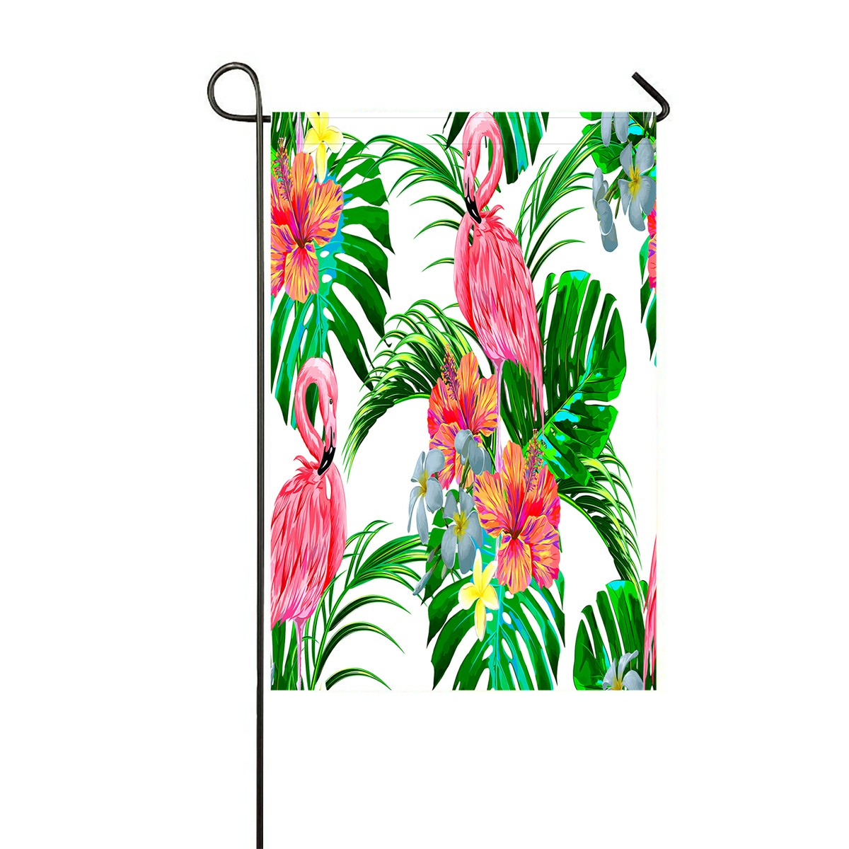 ECZJNT floral flowers palm leaves jungle plants hibiscus bird flamingos Garden Flag Outdoor Flag Home Party Garden Decor 12x18 Inch - image 1 of 1
